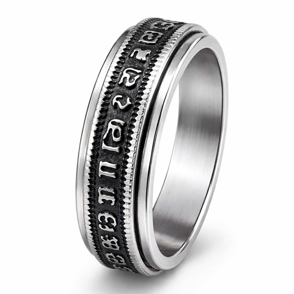 Spinner Ring Stainless Steel Symbol Script Band Fidget Anxiety Ring